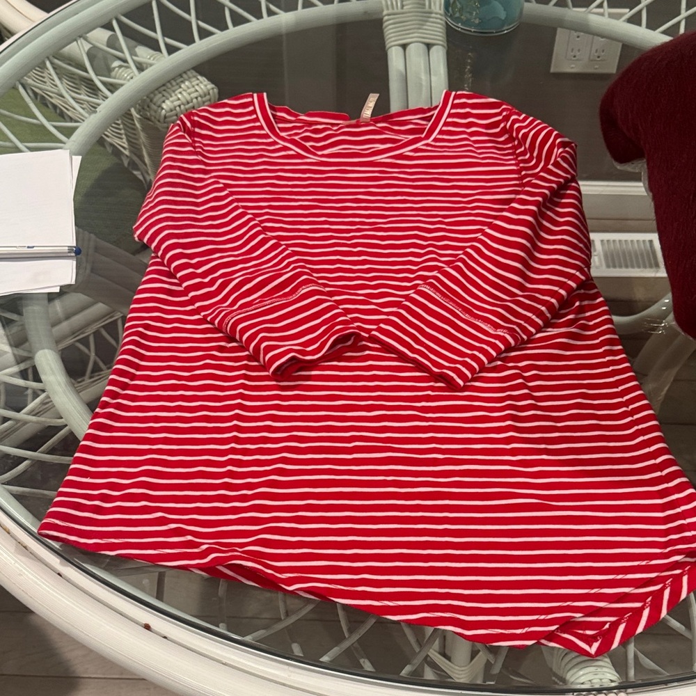 Red and White Striped Women's Top